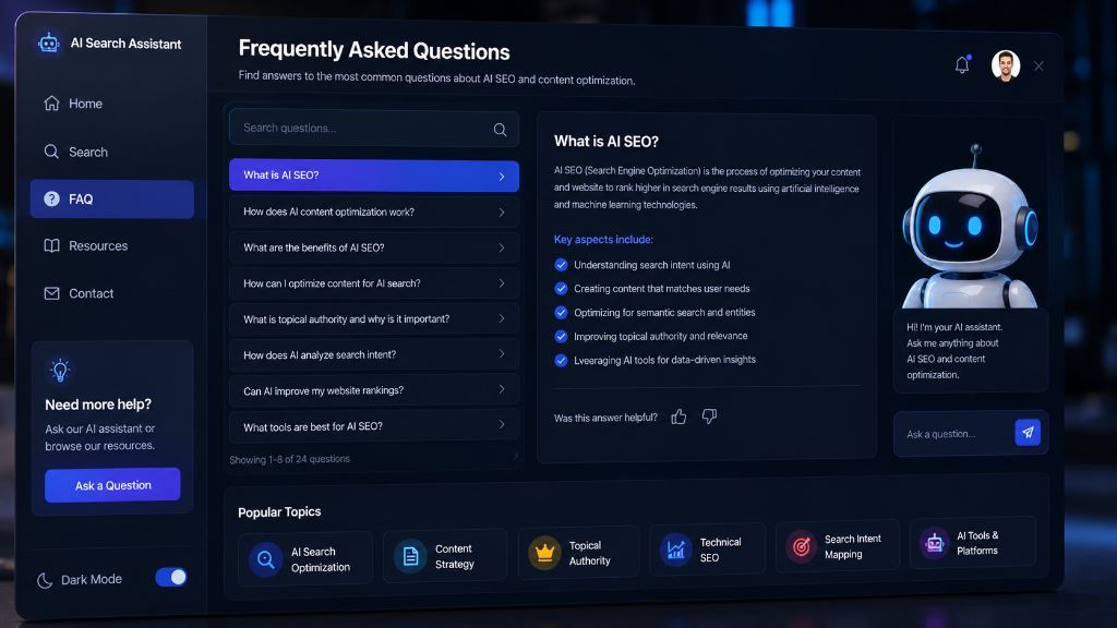Add FAQ Sections: AI Search Assistant FAQ Dashboard and Conversational SEO Strategies