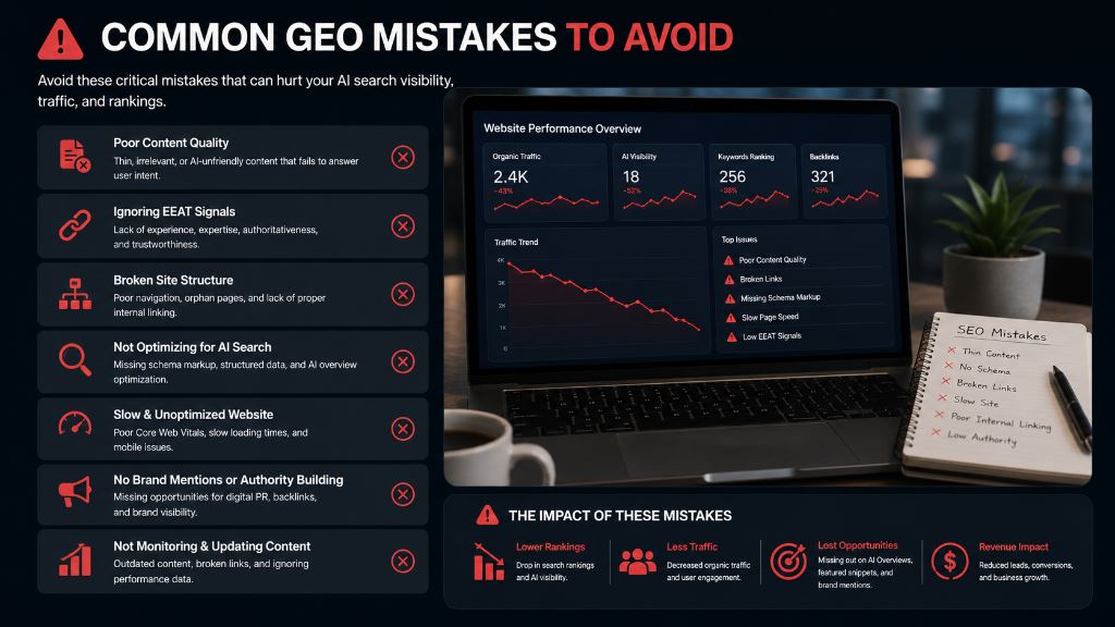 Common GEO Mistakes to Avoid: Website Performance Impact and AI Search Visibility Loss