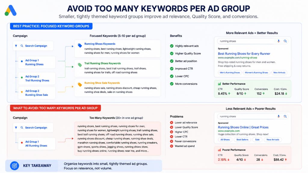 Google Ads Optimization: Limit Keywords Per Ad Group to Improve Relevance