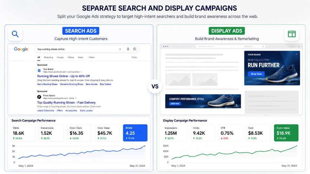Google Ads Optimization: Separate Search and Display Campaigns