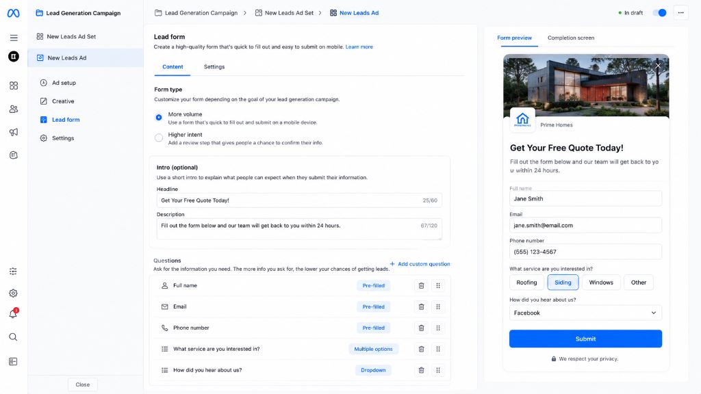 Improve Lead Form Quality in Meta Instant Forms Editor
