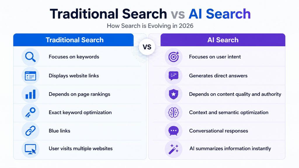 Traditional Search vs AI Search Comparison Infographic